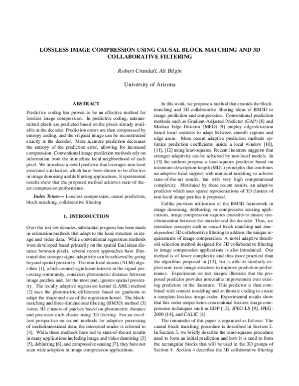 (PDF) Lossless image compression using causal block matching and 3D ...