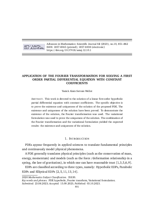 (PDF) Application of the Fourier Transformation for Solving a First ...