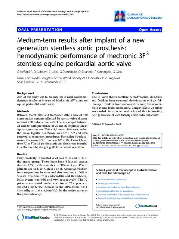 (PDF) Medium-term results after implant of a new generation stentless ...