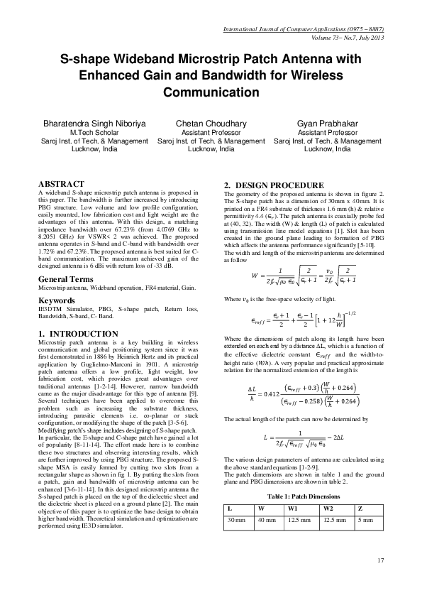 (PDF) S-shape Wideband Microstrip Patch Antenna with Enhanced Gain and ...