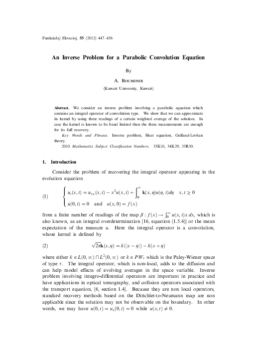 (PDF) An Inverse Problem for a Parabolic Convolution Equation