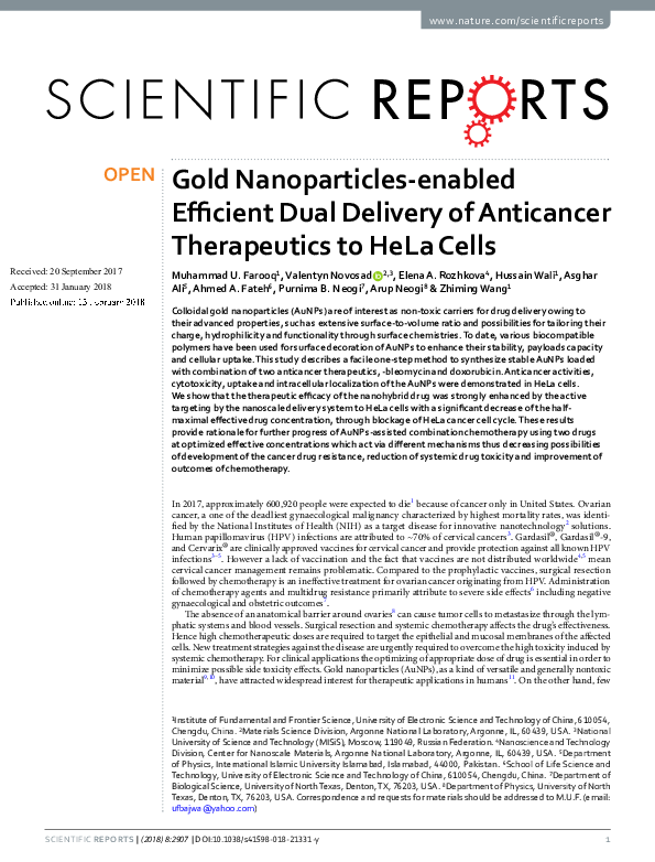 (PDF) Gold Nanoparticles-enabled Efficient Dual Delivery of Anticancer ...