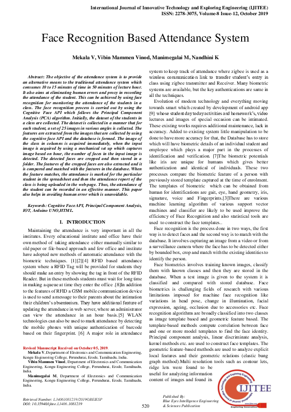 (PDF) Face Recognition Based Attendance System