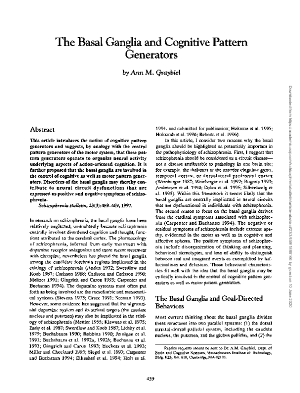 (PDF) The Basal Ganglia and Cognitive Pattern Generators