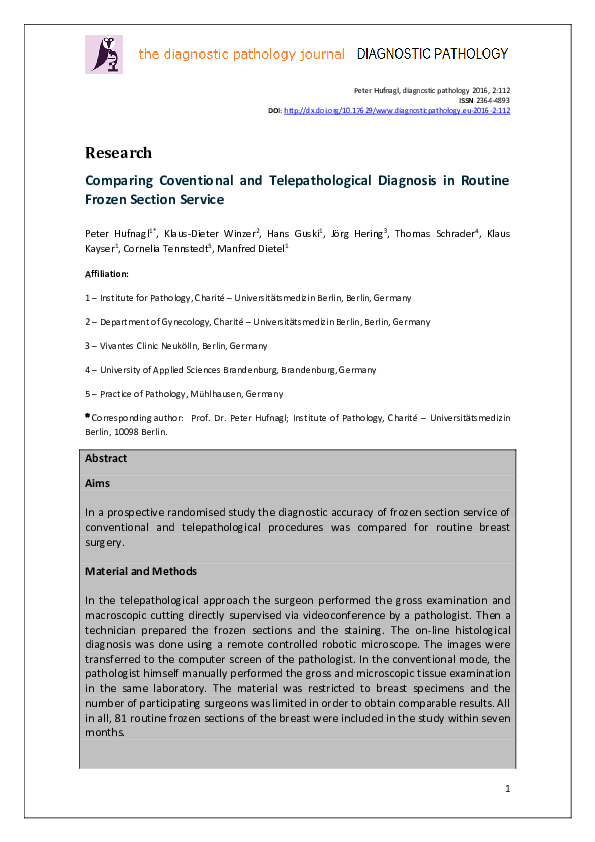 (PDF) Comparing Conventional and Telepathological Diagnosis in Routine ...