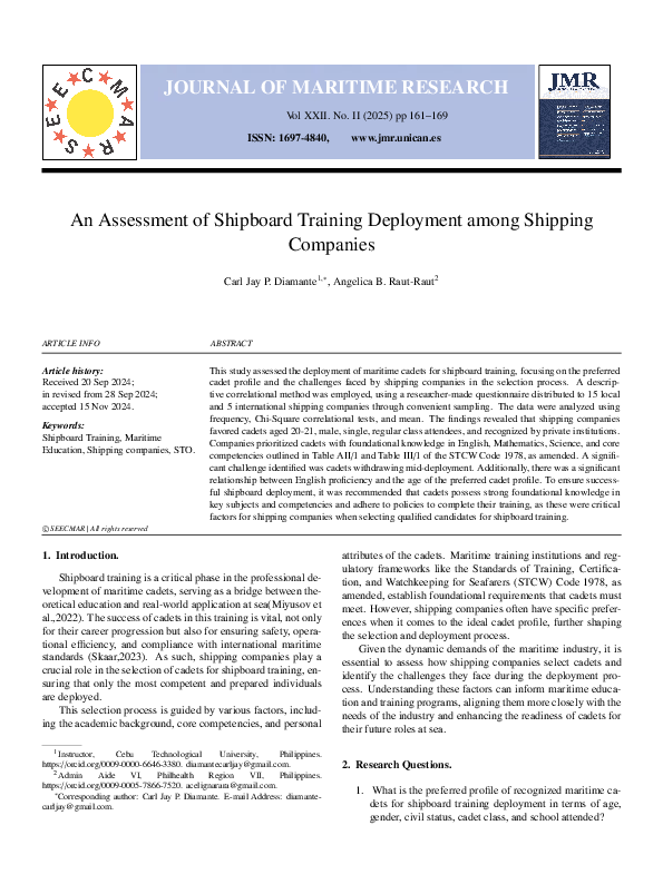 (PDF) An Assessment of Shipboard Training Deployment among Shipping ...