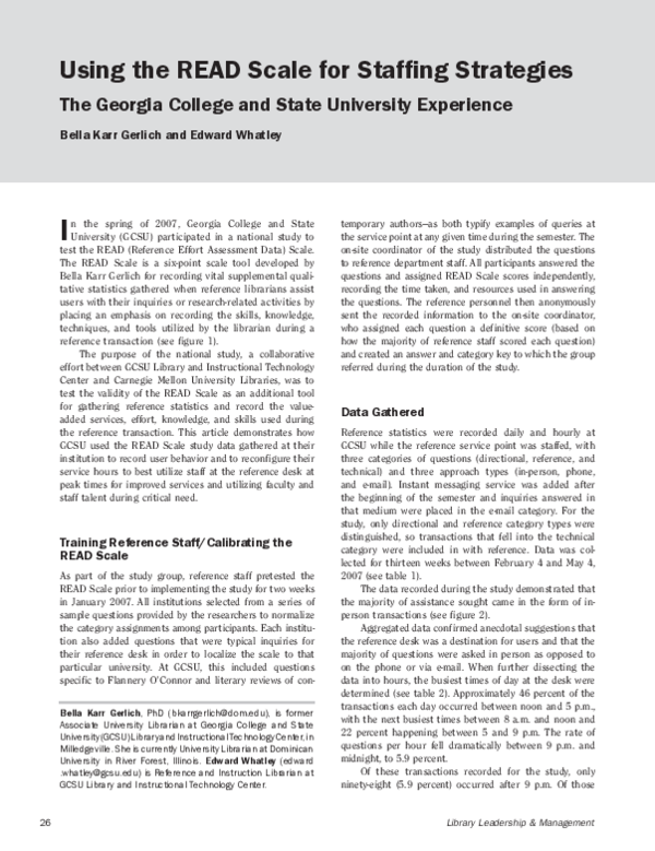 (PDF) Using the READ Scale for Staffing Strategies: The Georgia College ...