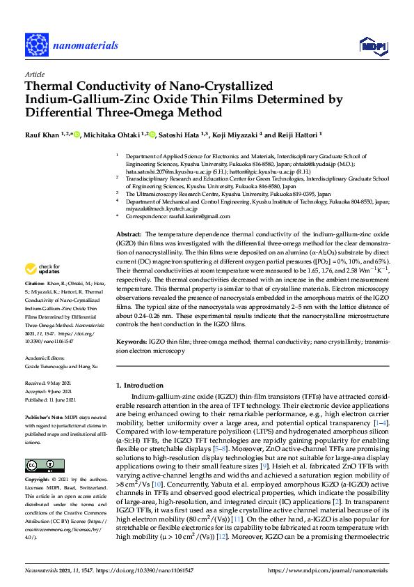 (PDF) Thermal Conductivity of Nano-Crystallized Indium-Gallium-Zinc ...