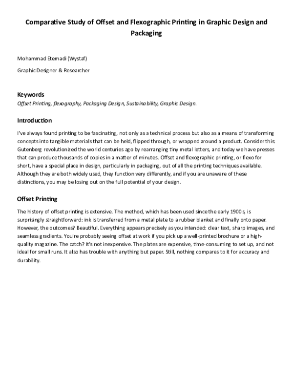 (PDF) Comparative Study of Offset and Flexographic Printing in Graphic ...