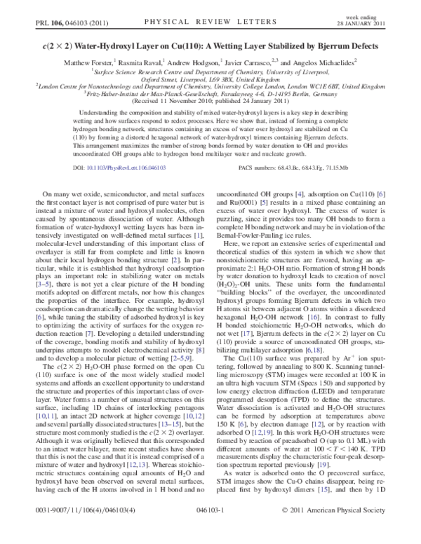 (PDF) c(2×2)Water-Hydroxyl Layer on Cu(110): A Wetting Layer Stabilized ...