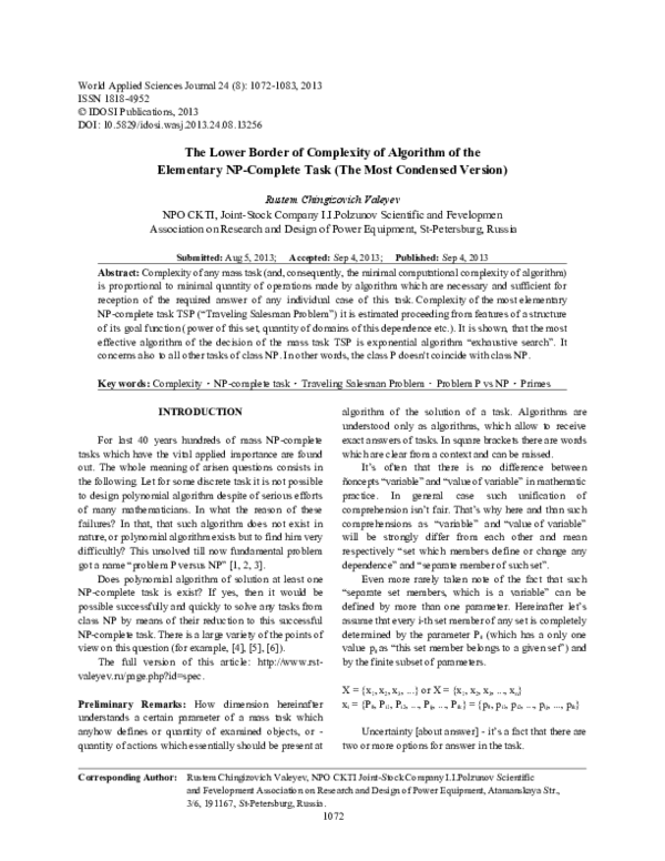 (PDF) The Lower Border of Complexity of Algorithm of the Elementary NP ...