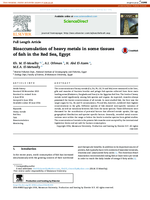 (PDF) Bioaccumulation of heavy metals in some tissues of fish in the ...
