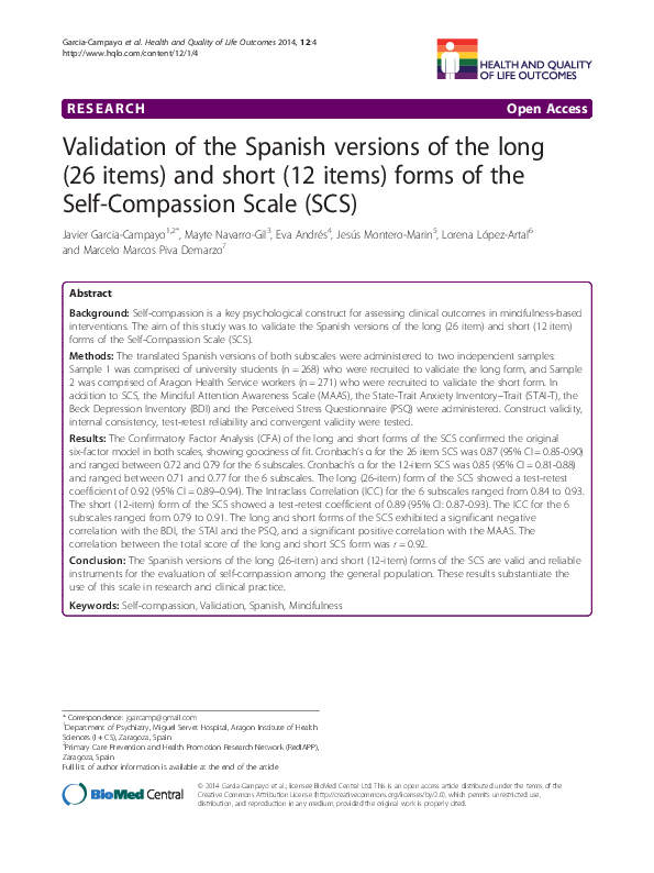 (PDF) Validation of the Spanish versions of the long (26 items) and ...