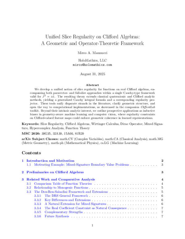 (PDF) Unified Slice Regularity on Clifford Algebras: A Geometric and ...