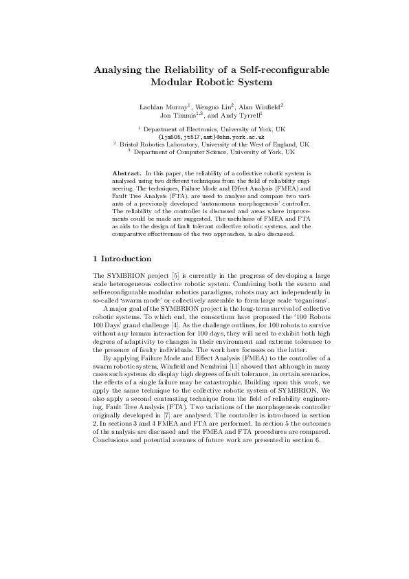 (PDF) Analysing the Reliability of a Self-reconfigurable Modular ...