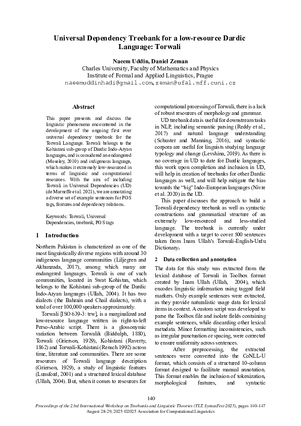 (PDF) Universal Dependency Treebank for a low-resource Dardic Language ...