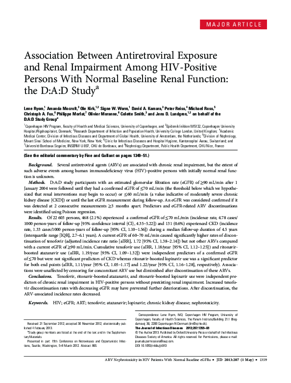 (PDF) Association Between Antiretroviral Exposure and Renal Impairment ...