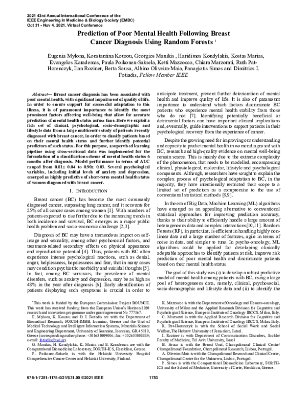 (PDF) Prediction of Poor Mental Health Following Breast Cancer ...