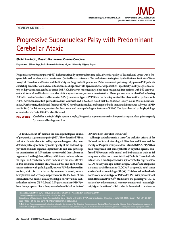 (PDF) Progressive Supranuclear Palsy with Predominant Cerebellar Ataxia