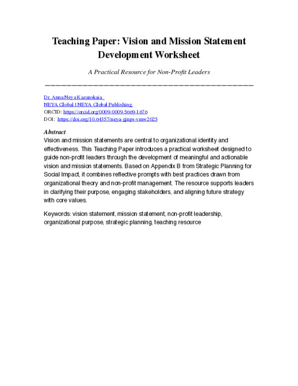 (PDF) Teaching Paper: Vision and Mission Statement Development ...