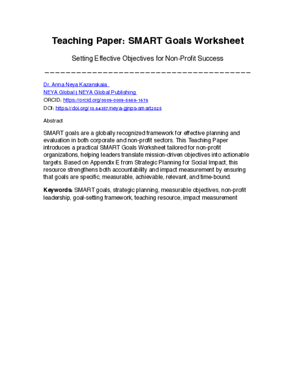 (PDF) Teaching Paper: SMART Goals Worksheet Setting Effective ...