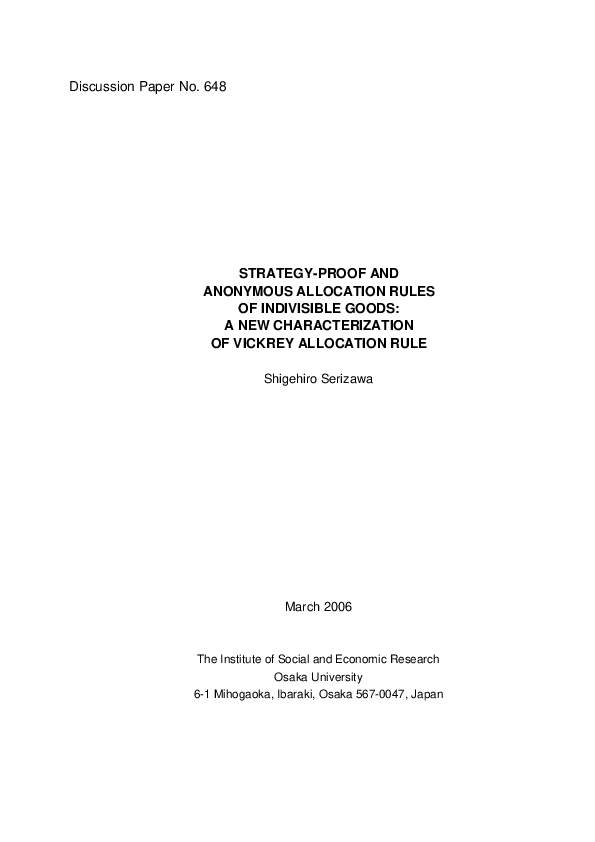 (PDF) Strategy-Proof and Anonymous Allocation Rules of Indivisible ...