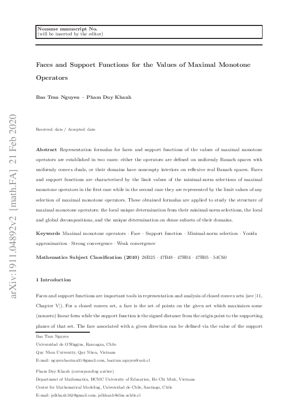 (PDF) Faces and Support Functions for the Values of Maximal Monotone ...