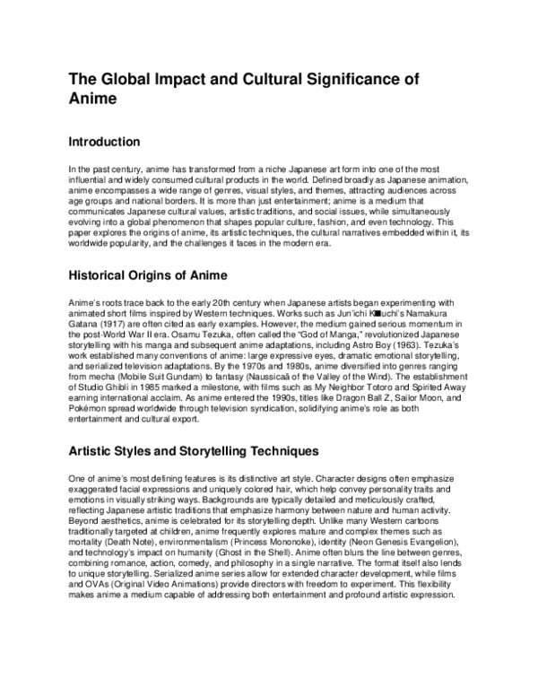 (PDF) The Global Impact and Cultural Significance of Anime