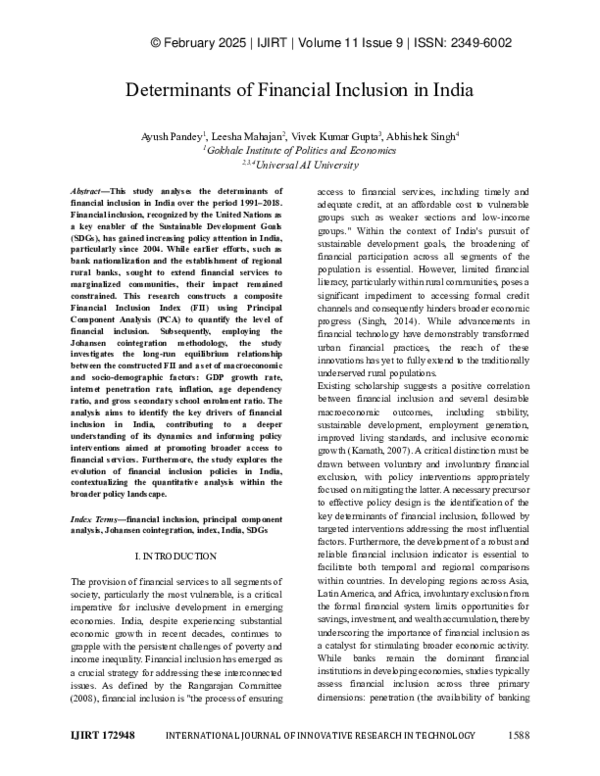 (PDF) Determinants of Financial Inclusion in India