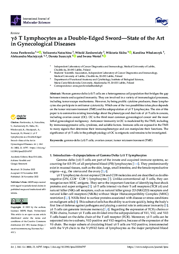 (PDF) γδ T Lymphocytes as a Double-Edged Sword—State of the Art in ...