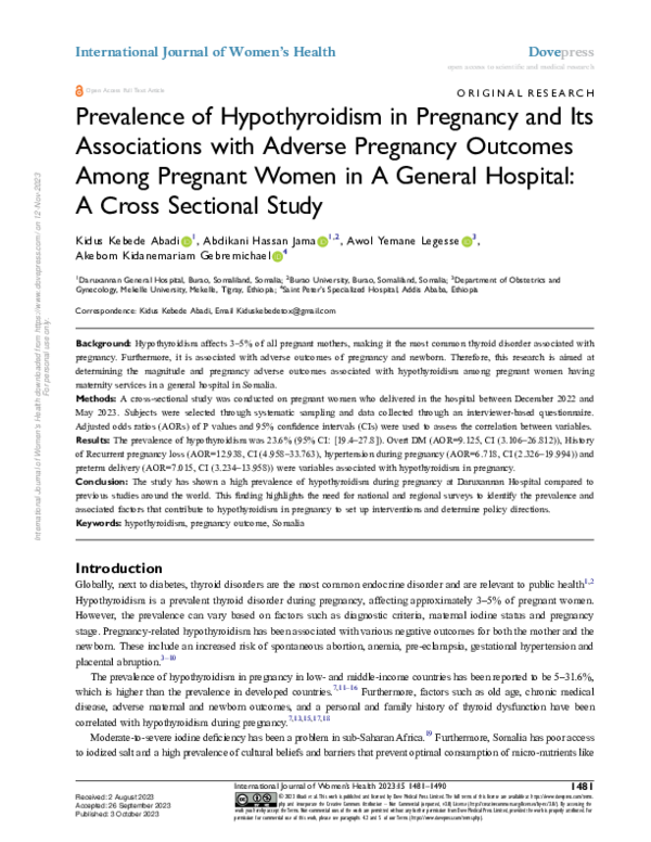 (PDF) Prevalence of Hypothyroidism in Pregnancy and Its Associations ...