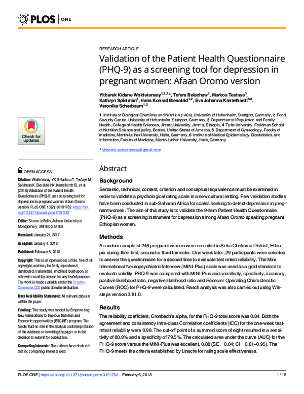 (PDF) Validation of the Patient Health Questionnaire (PHQ-9) as a ...
