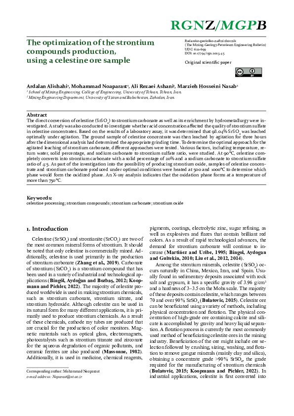(PDF) The Optimization of the Strontium Compounds Production, Using a ...