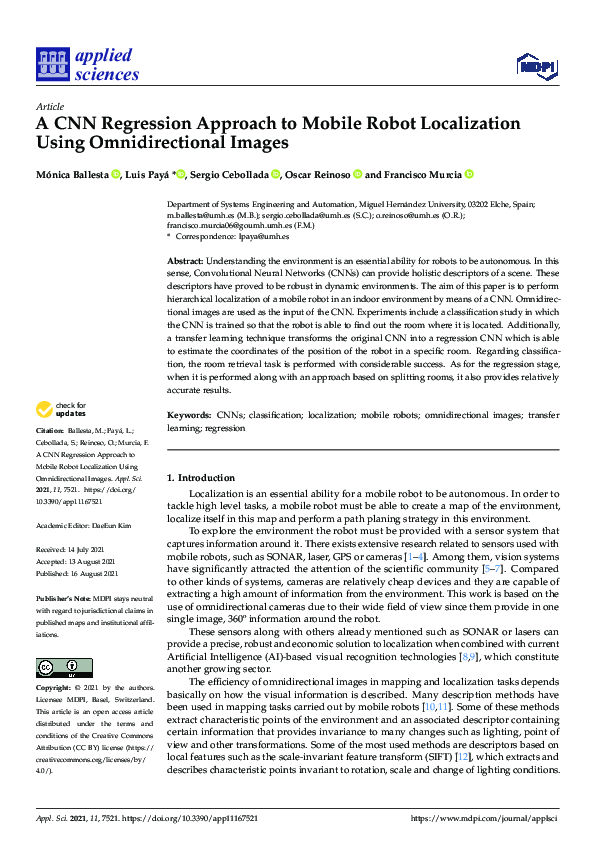 (PDF) A CNN Regression Approach to Mobile Robot Localization Using ...