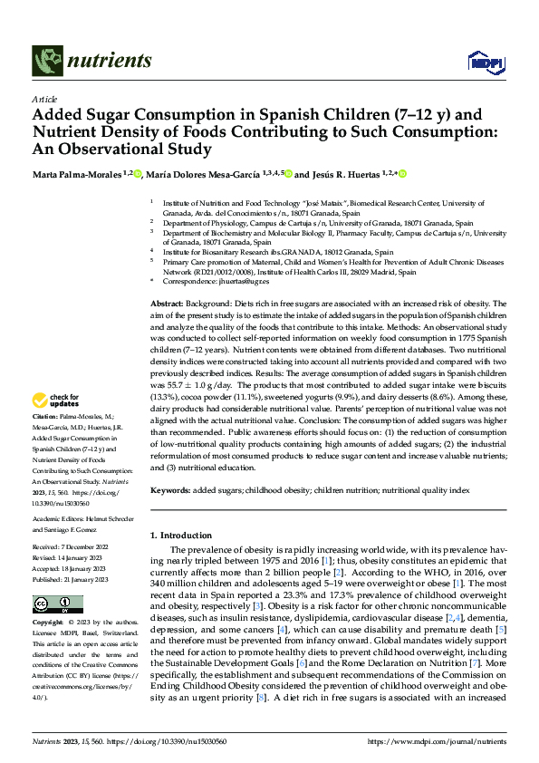 (PDF) Added Sugar Consumption in Spanish Children (7–12 y) and Nutrient ...
