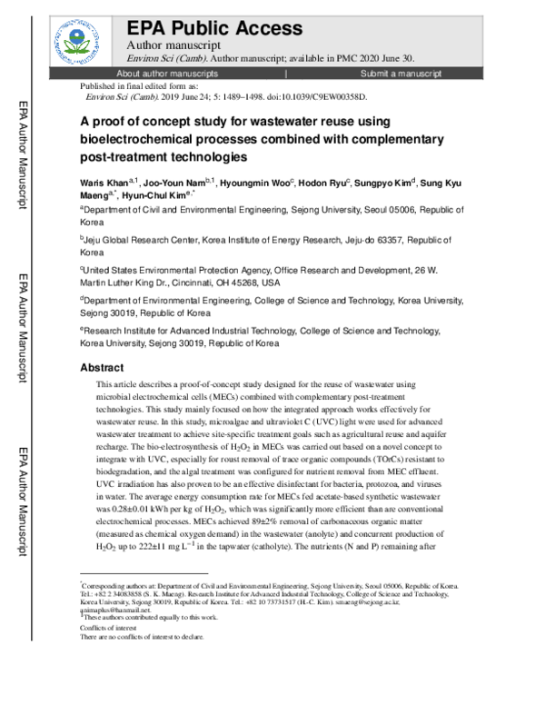 (PDF) A proof of concept study for wastewater reuse using ...