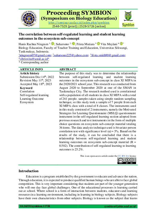 (PDF) The correlation between self-regulated learning and student ...