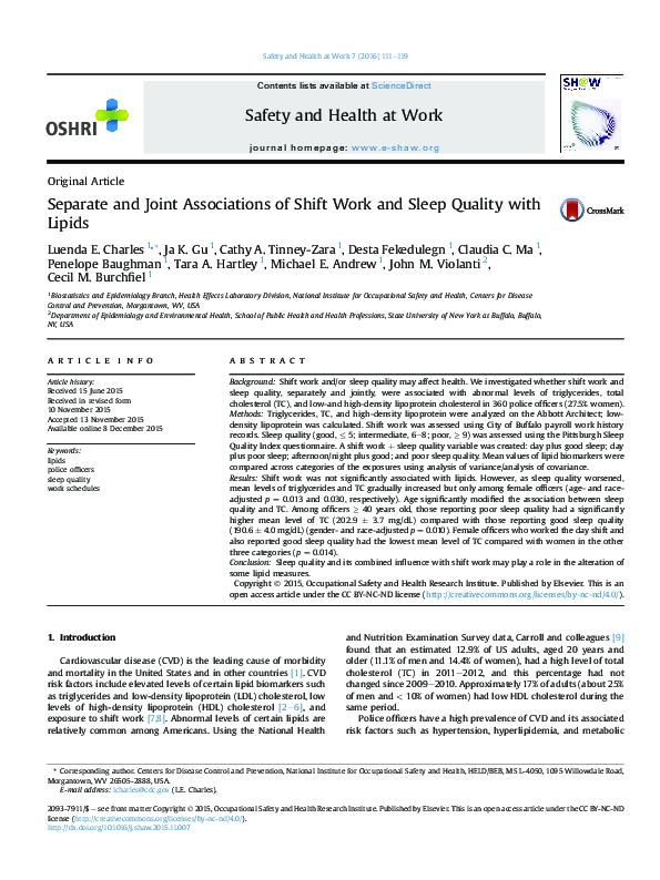 (PDF) Separate and Joint Associations of Shift Work and Sleep Quality ...