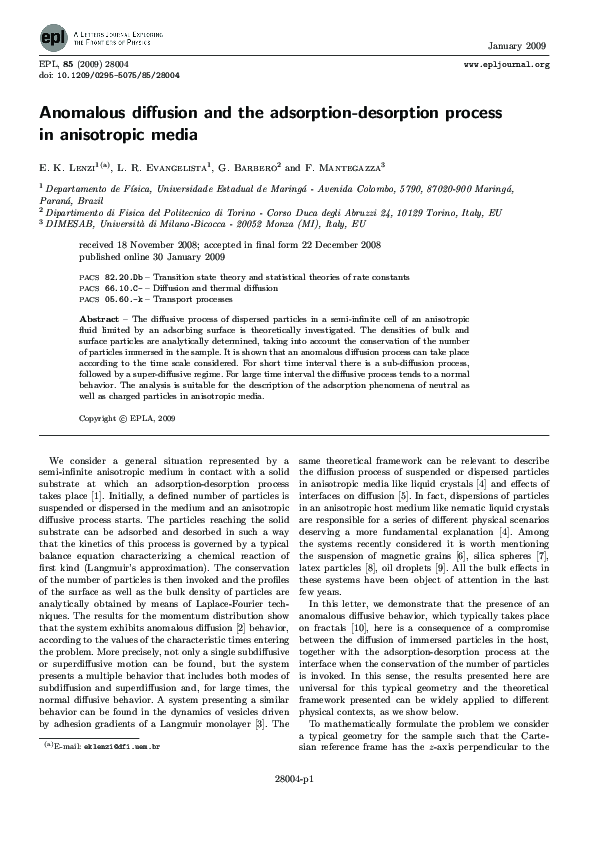 (PDF) Anomalous diffusion and the adsorption-desorption process in ...