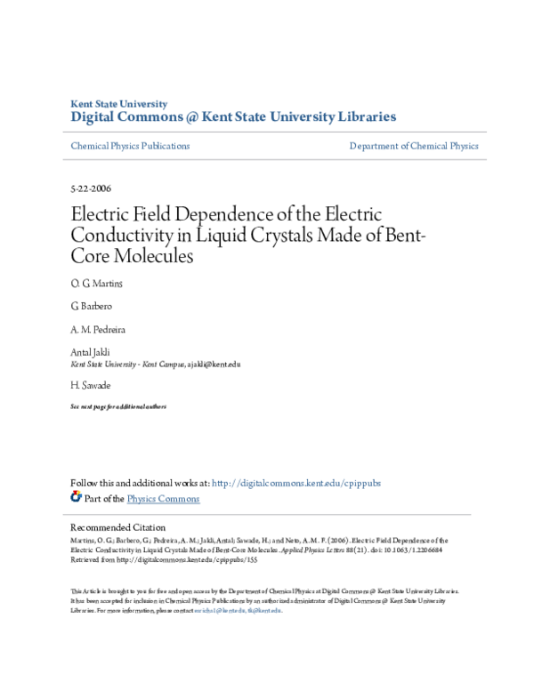 (PDF) Electric field dependence of the electric conductivity in liquid ...