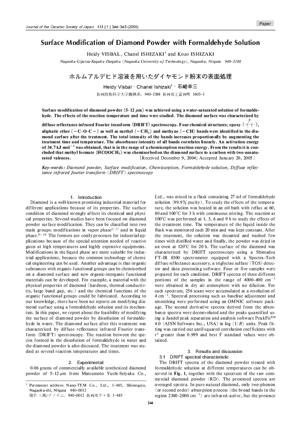 (PDF) Surface Modification of Diamond Powder with Formaldehyde Solution