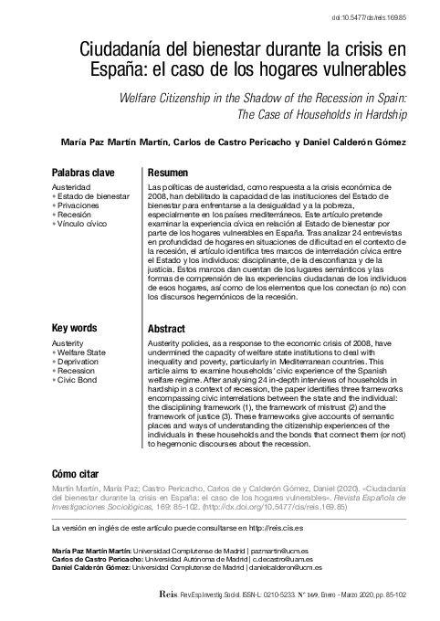 (PDF) Ciudadanía del bienestar durante la crisis en España: el caso de ...