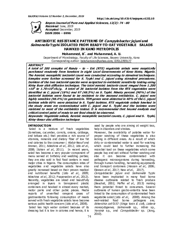 (PDF) Antibiotic resistance patterns of salmonella typhi isolated from ...