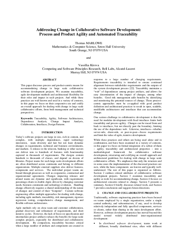 (PDF) Addressing Change in Collaborative Software Development : Process ...