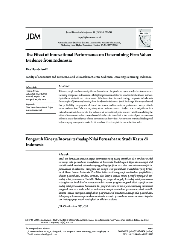 (PDF) The Effect of Innovational Performance on Determining Firm Value ...