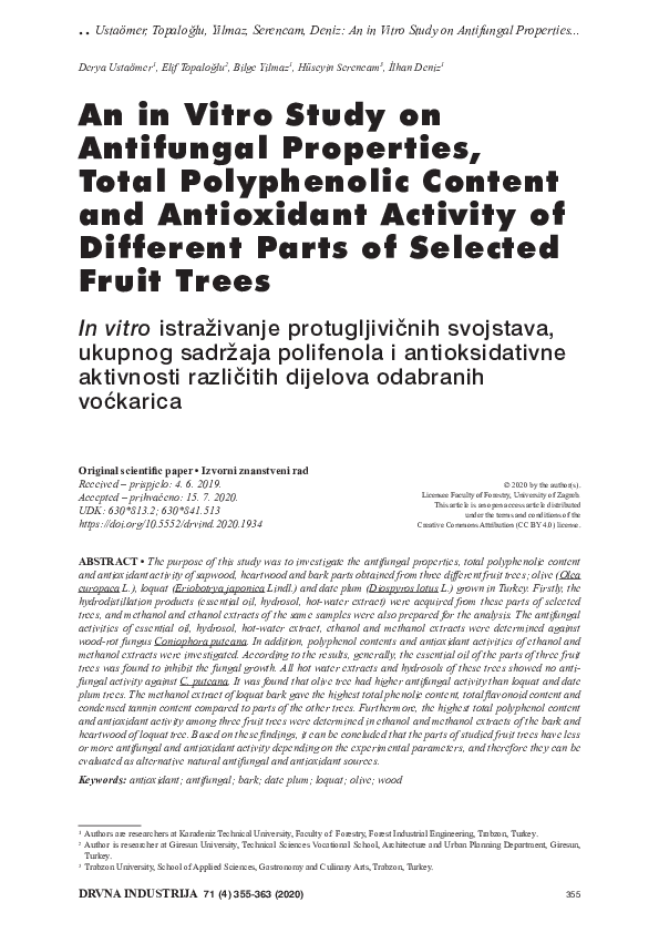 (PDF) An in Vitro Study on Antifungal Properties, Total Polyphenolic ...