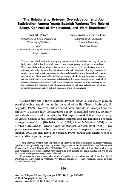 (PDF) The Relationship Between Overeducation and Job Satisfaction Among ...