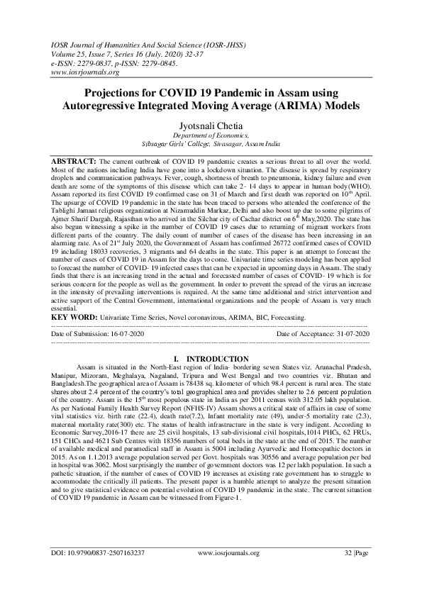 (PDF) Projections for COVID 19 Pandemic in Assam using Autoregressive ...