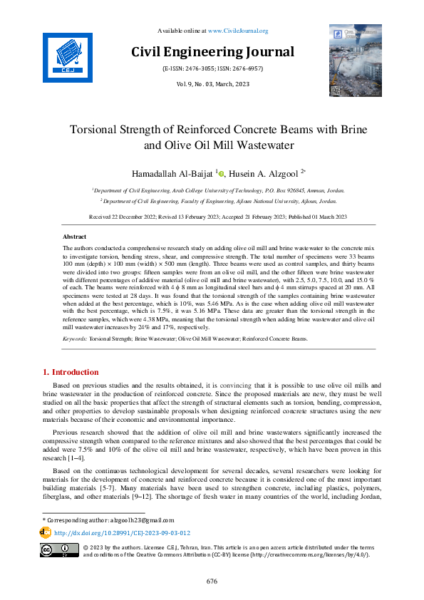 (PDF) Torsional Strength of Reinforced Concrete Beams with Brine and ...