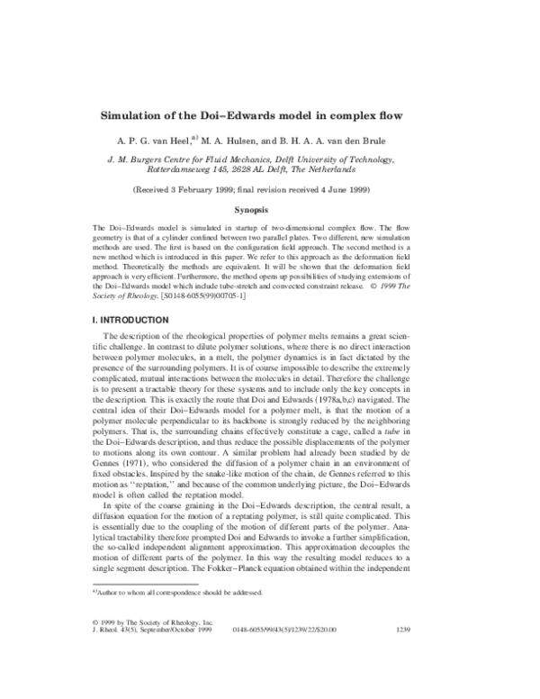 (PDF) Simulation of the Doi–Edwards model in complex flow